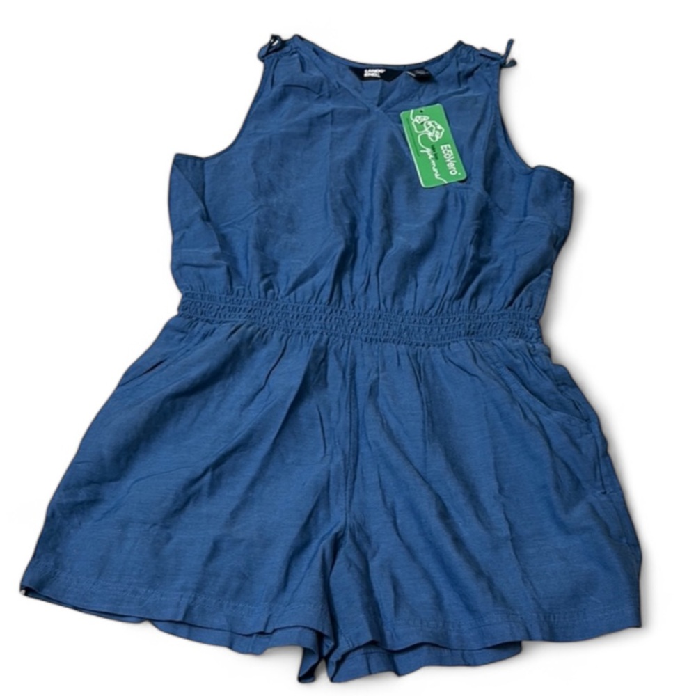 NWT Lands End Girls Youth Size L 10-12 Plus Size Chambray Cinch Waist Romper